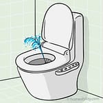 Illustration of a bidet toilet with water spraying from the bowl.