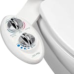 Close-up of a bidet control panel featuring adjustable water temperature and pressure settings.
