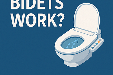Illustration of a bidet with the text 'How do bidets work?' in a blue background.