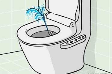 Illustration of a bidet toilet with water spraying from the bowl.