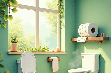 Two white toilets in a bright bathroom with green walls and a window.
