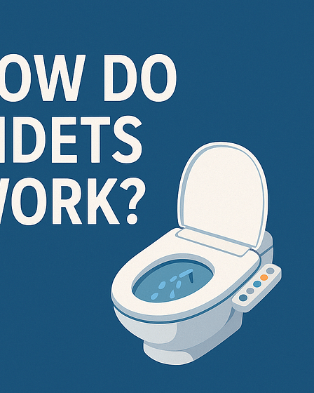 Illustration of a bidet with the text 'How do bidets work?' in a blue background.