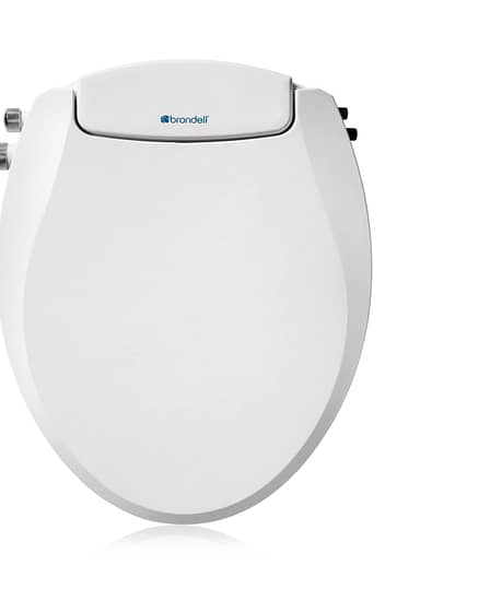Non-electric bidet toilet seat with a sleek white design and side control knobs.