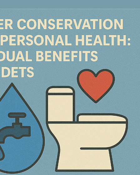 Graphic illustrating water conservation and personal health benefits of bidets with a faucet and toilet icon.