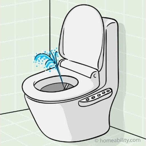 Illustration of a bidet toilet with water spraying from the bowl.