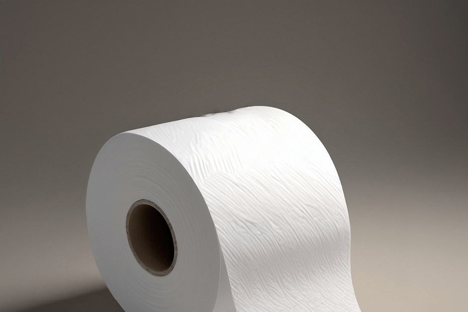 A roll of white textured paper with a visible pattern, partially unrolled.