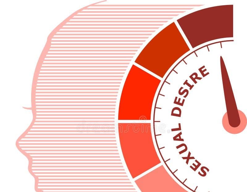 Illustration of a profile with a gauge indicating levels of sexual desire.