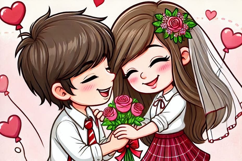 cartoon of a romantic couple