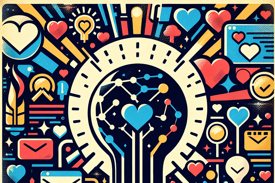 Illustration of a light bulb surrounded by heart and technology icons in various colors.